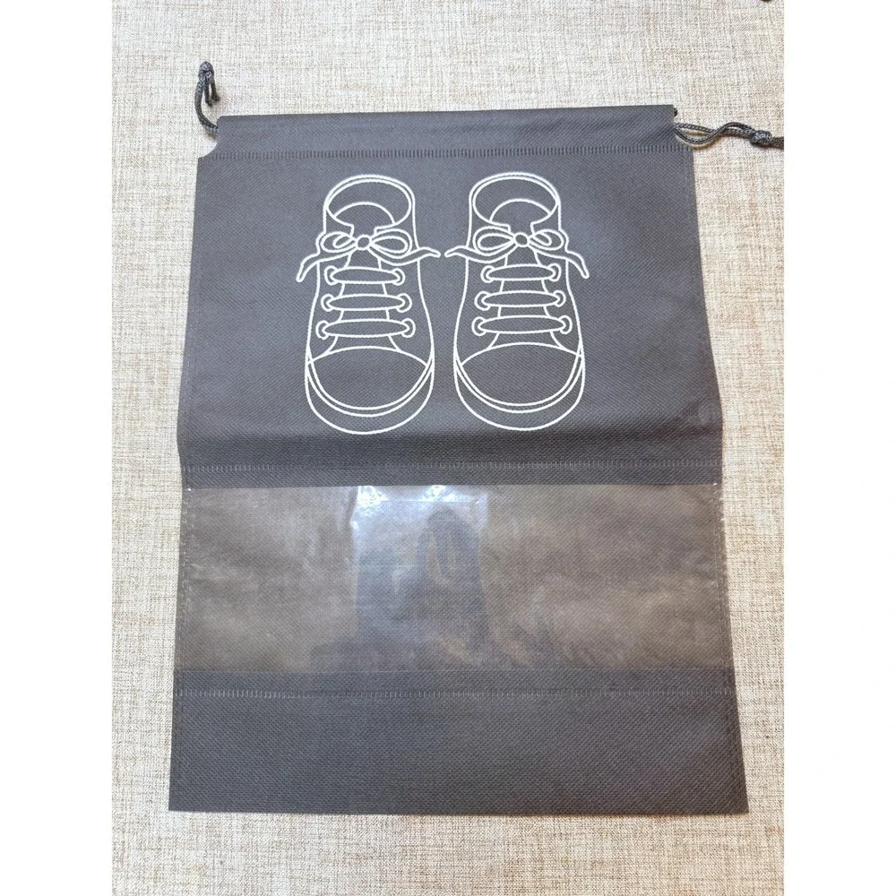Set of 9 Shoe Travel Bags Gray Drawstring Storage Pouches Clear Window 14x10.5